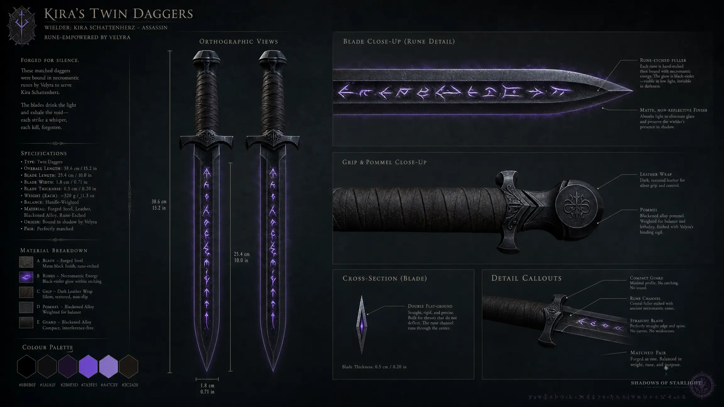 Design sheet of the artifact Kiras Twin Daggers